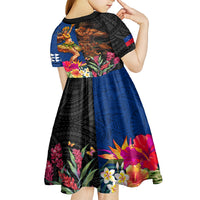 Hawaii and Samoa Together Kid Short Sleeve Dress Samoan Warrior and Beauty Hula Girl LT03 - Polynesian Pride