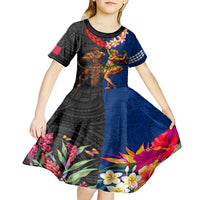 Hawaii and Samoa Together Kid Short Sleeve Dress Samoan Warrior and Beauty Hula Girl LT03 - Polynesian Pride