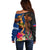 Hawaii and Samoa Together Off Shoulder Sweater Samoan Warrior and Beauty Hula Girl