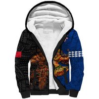 Hawaii and Samoa Together Sherpa Hoodie Samoan Warrior and Beauty Hula Girl LT03 Unisex Black - Polynesian Pride