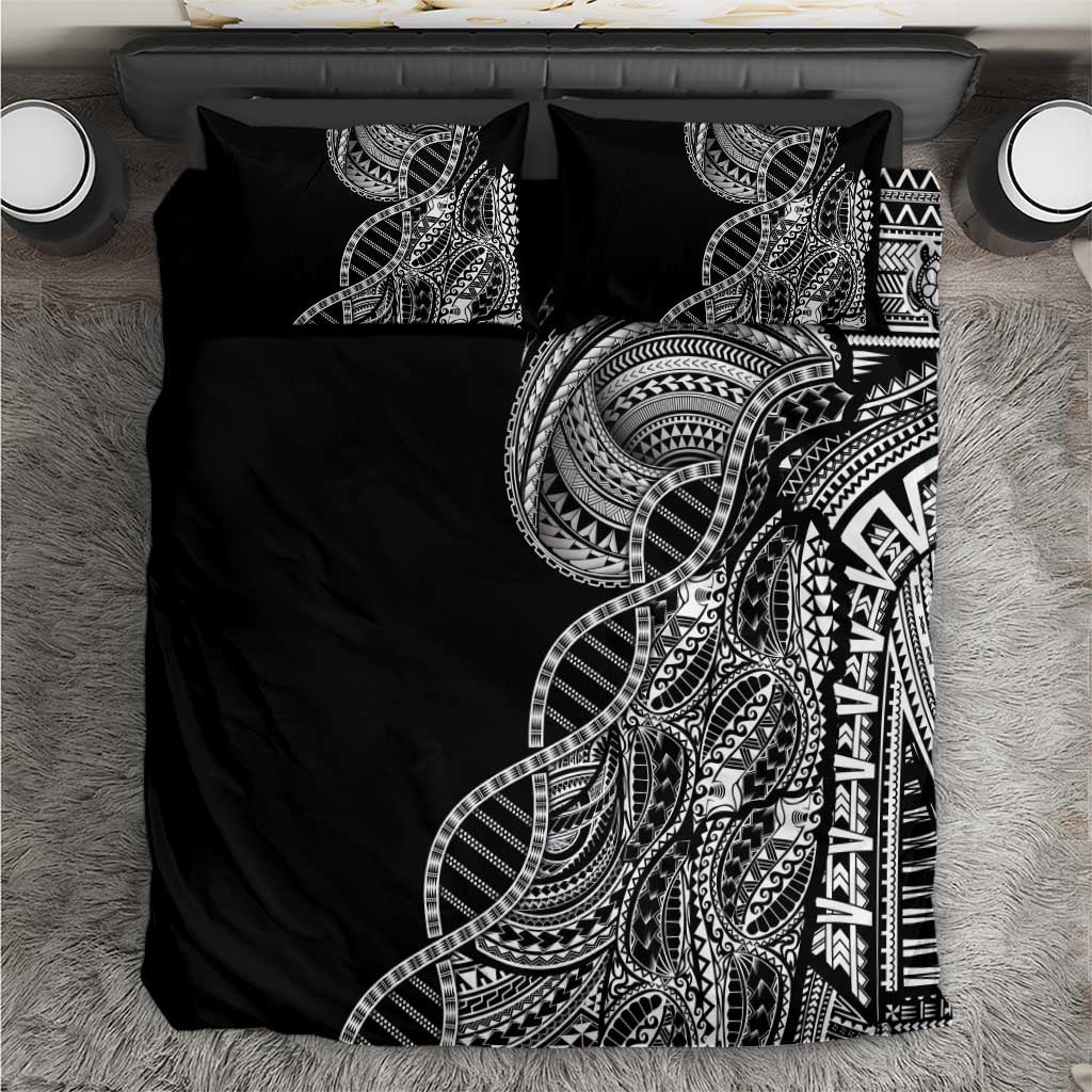 Samoan DNA Art Tattoo Bedding Set Polynesian Pattern Black Color