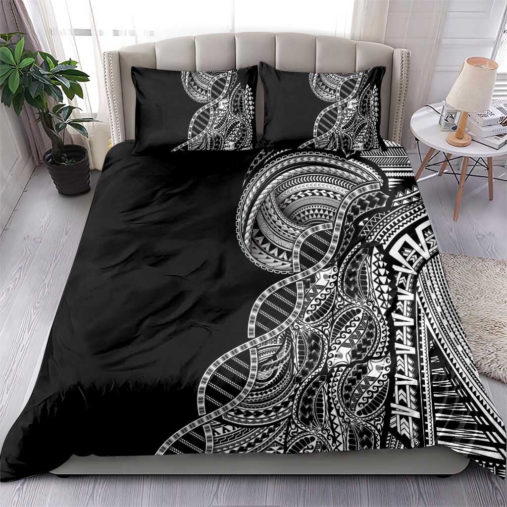 Samoan DNA Art Tattoo Bedding Set Polynesian Pattern Black Color