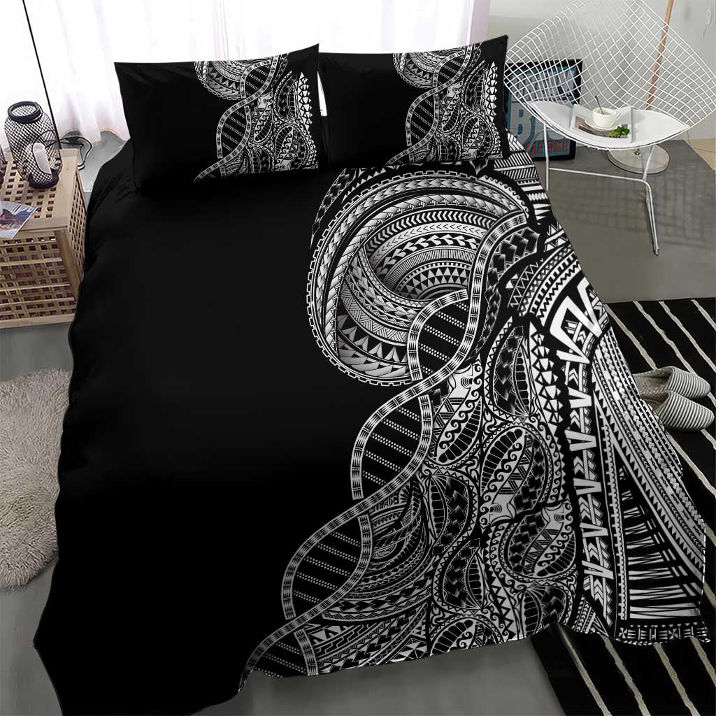 Samoan DNA Art Tattoo Bedding Set Polynesian Pattern Black Color