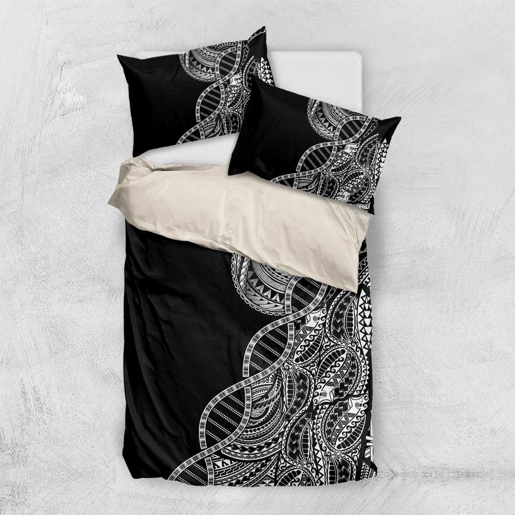 Samoan DNA Art Tattoo Bedding Set Polynesian Pattern Black Color