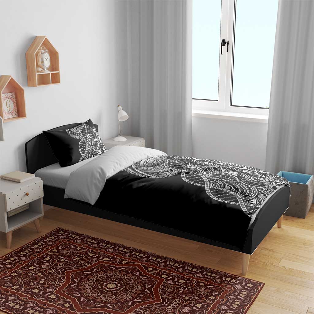 Samoan DNA Art Tattoo Bedding Set Polynesian Pattern Black Color