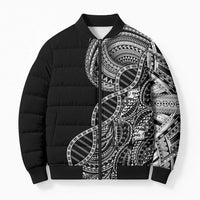 Samoan DNA Art Tattoo Bomber Puffer Jacket Polynesian Pattern Black Color