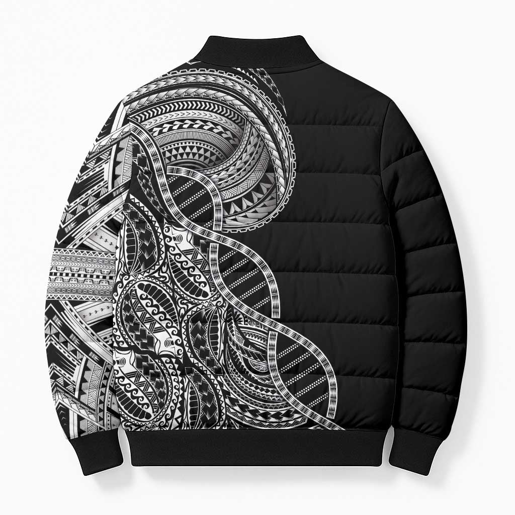Samoan DNA Art Tattoo Bomber Puffer Jacket Polynesian Pattern Black Color