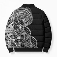 Samoan DNA Art Tattoo Bomber Puffer Jacket Polynesian Pattern Black Color