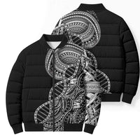 Samoan DNA Art Tattoo Bomber Puffer Jacket Polynesian Pattern Black Color