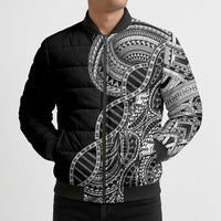 Samoan DNA Art Tattoo Bomber Puffer Jacket Polynesian Pattern Black Color