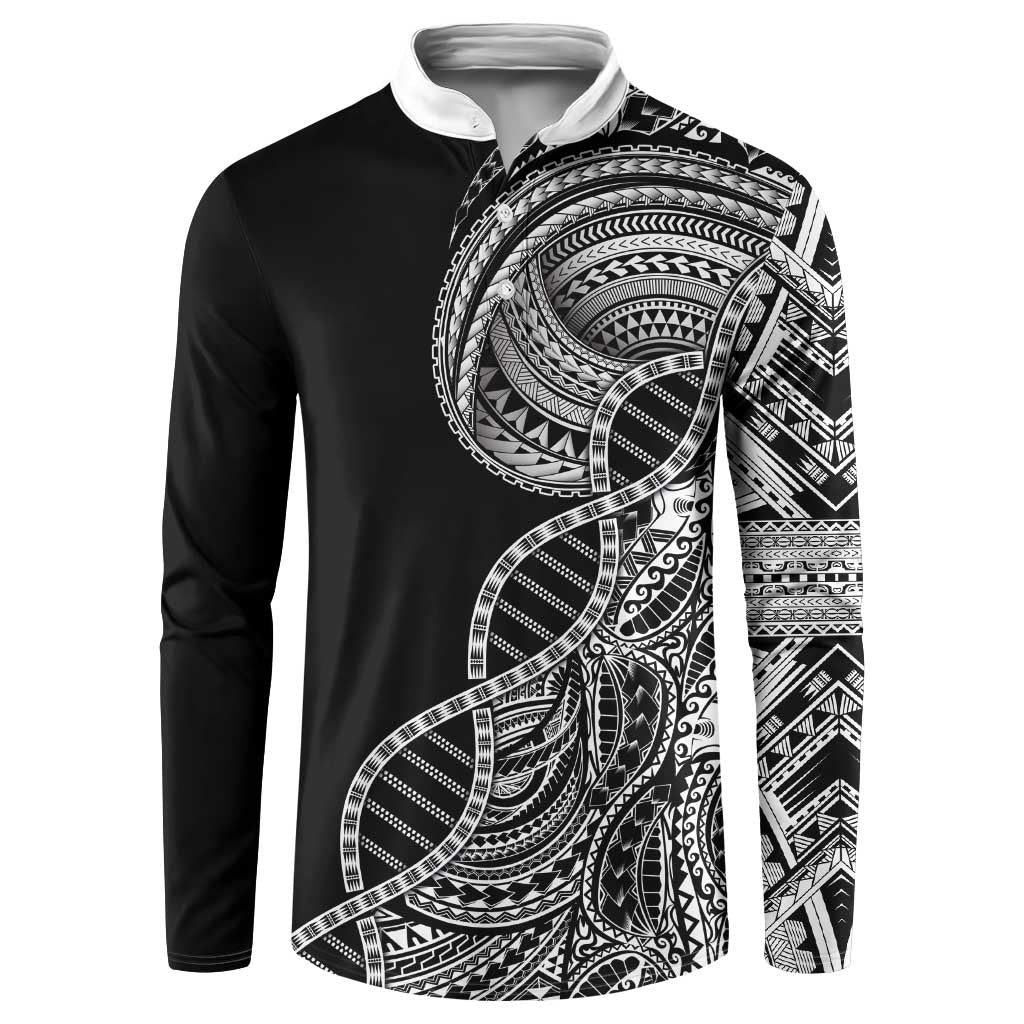 Samoan DNA Art Tattoo Button Sweatshirt Polynesian Pattern Black Color