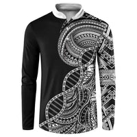 Samoan DNA Art Tattoo Button Sweatshirt Polynesian Pattern Black Color