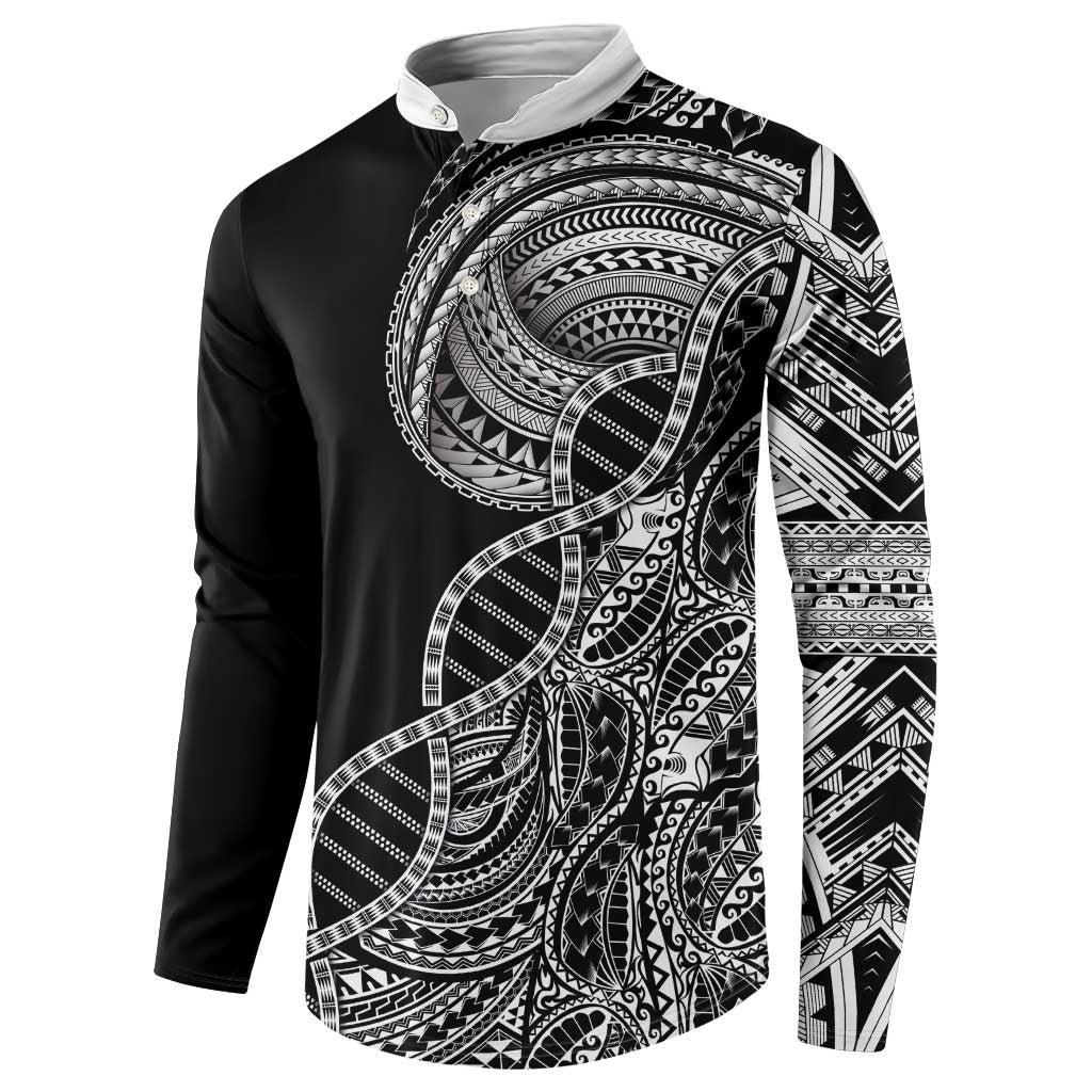 Samoan DNA Art Tattoo Button Sweatshirt Polynesian Pattern Black Color