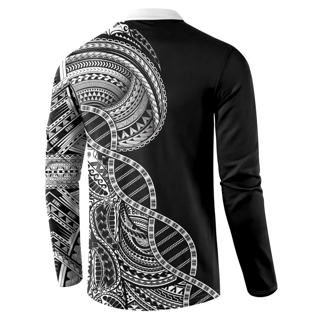 Samoan DNA Art Tattoo Button Sweatshirt Polynesian Pattern Black Color