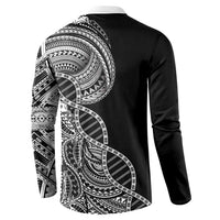 Samoan DNA Art Tattoo Button Sweatshirt Polynesian Pattern Black Color