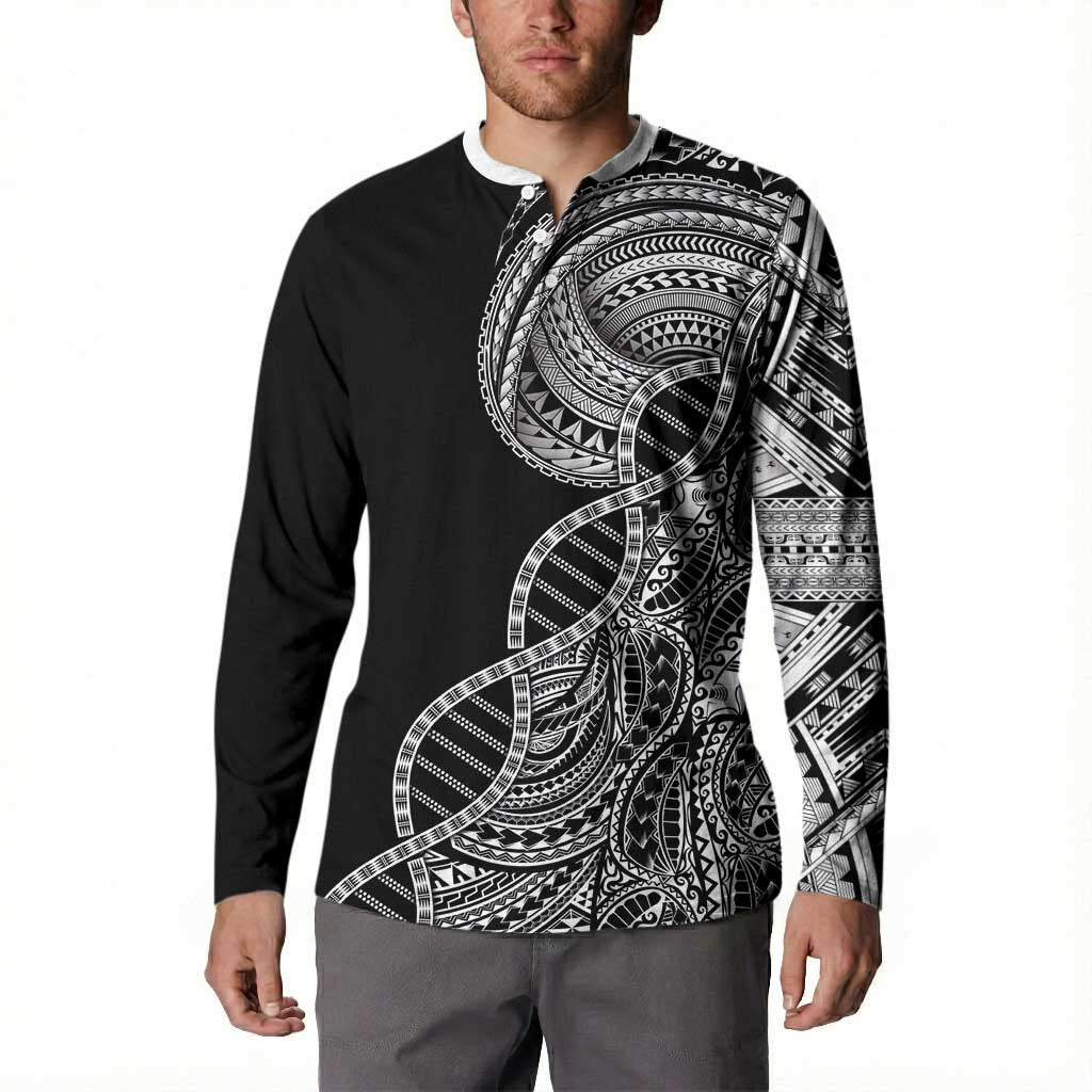 Samoan DNA Art Tattoo Button Sweatshirt Polynesian Pattern Black Color
