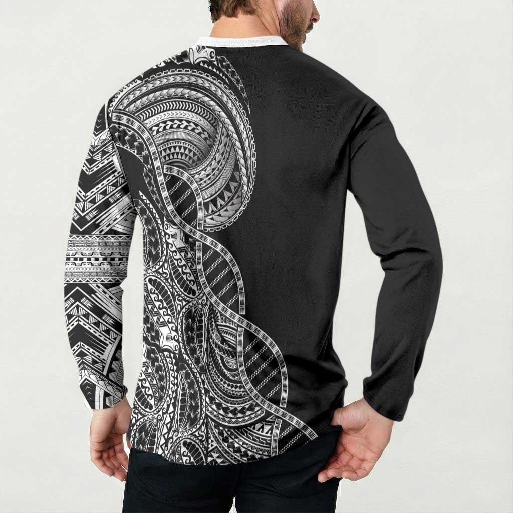 Samoan DNA Art Tattoo Button Sweatshirt Polynesian Pattern Black Color