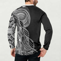 Samoan DNA Art Tattoo Button Sweatshirt Polynesian Pattern Black Color