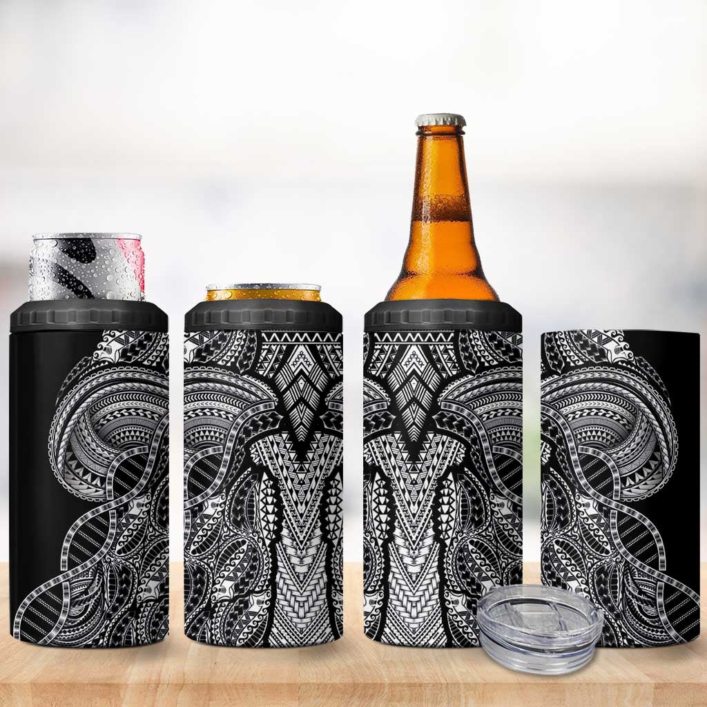 Samoan DNA Art Tattoo 4 in 1 Can Cooler Tumbler Polynesian Pattern Black Color
