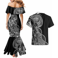 Samoan DNA Art Tattoo Couples Matching Mermaid Dress and Hawaiian Shirt Polynesian Pattern Black Color LT03 - Polynesian Pride