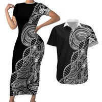 Samoan DNA Art Tattoo Couples Matching Short Sleeve Bodycon Dress and Hawaiian Shirt Polynesian Pattern Black Color LT03 Black - Polynesian Pride