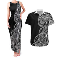 Samoan DNA Art Tattoo Couples Matching Tank Maxi Dress and Hawaiian Shirt Polynesian Pattern Black Color LT03 Black - Polynesian Pride
