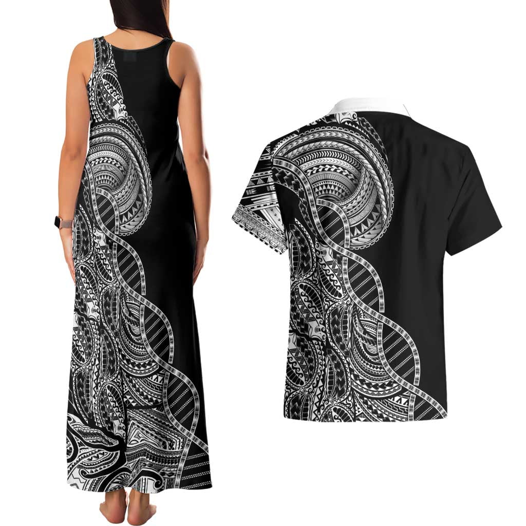 Samoan DNA Art Tattoo Couples Matching Tank Maxi Dress and Hawaiian Shirt Polynesian Pattern Black Color LT03 - Polynesian Pride