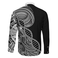 Samoan DNA Art Tattoo Family Matching Long Sleeve Bodycon Dress and Hawaiian Shirt Polynesian Pattern Black Color