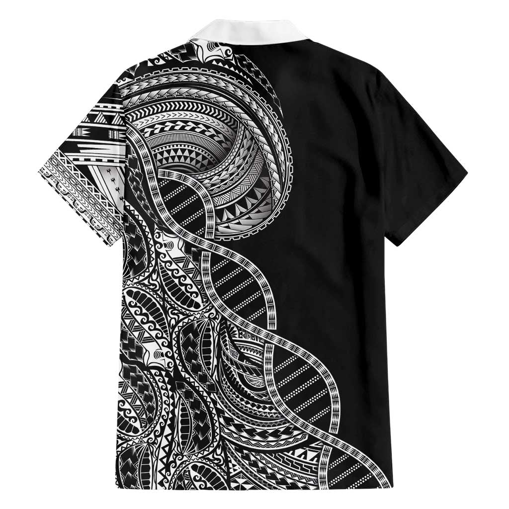Samoan DNA Art Tattoo Family Matching Off Shoulder Maxi Dress and Hawaiian Shirt Polynesian Pattern Black Color LT03 - Polynesian Pride