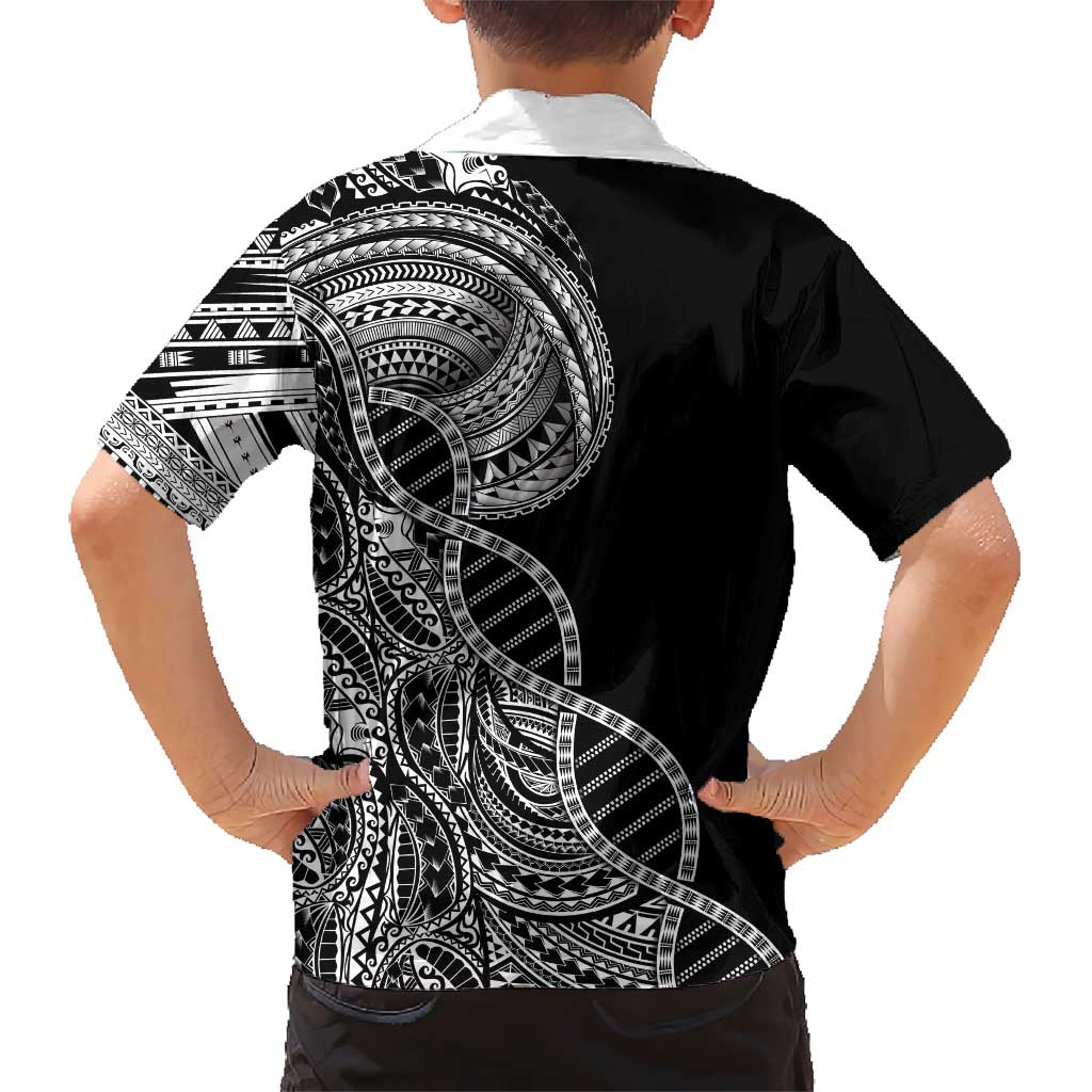 Samoan DNA Art Tattoo Family Matching Off Shoulder Short Dress and Hawaiian Shirt Polynesian Pattern Black Color LT03 - Polynesian Pride