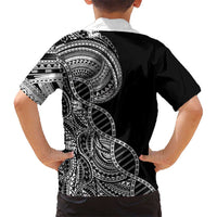 Samoan DNA Art Tattoo Family Matching Off Shoulder Short Dress and Hawaiian Shirt Polynesian Pattern Black Color LT03 - Polynesian Pride