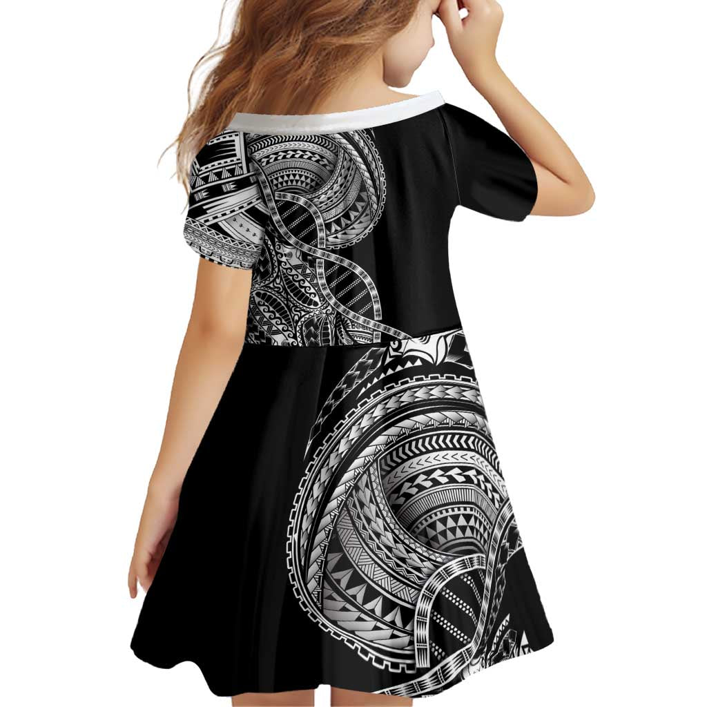 Samoan DNA Art Tattoo Family Matching Off Shoulder Short Dress and Hawaiian Shirt Polynesian Pattern Black Color LT03 - Polynesian Pride