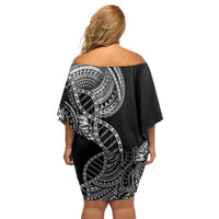 Samoan DNA Art Tattoo Family Matching Off Shoulder Short Dress and Hawaiian Shirt Polynesian Pattern Black Color LT03 - Polynesian Pride
