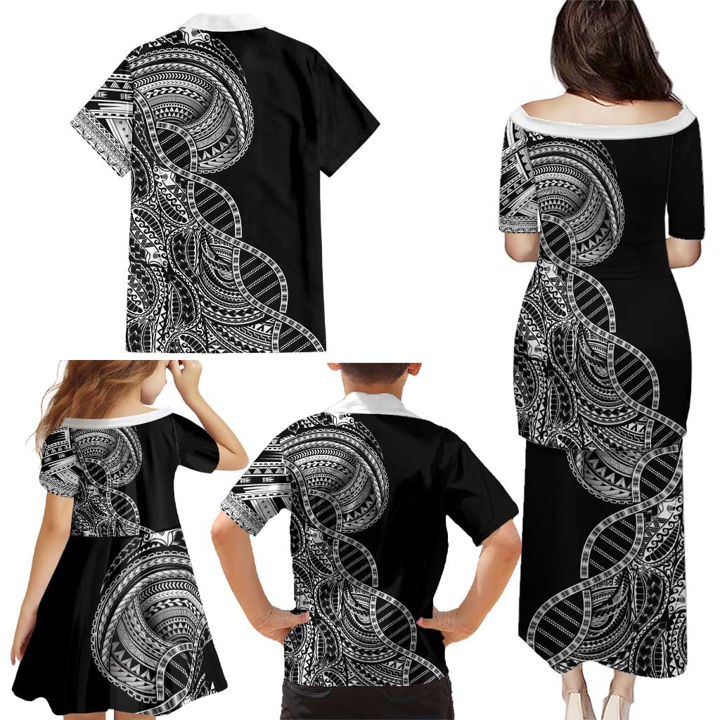 Samoan DNA Art Tattoo Family Matching Puletasi and Hawaiian Shirt Polynesian Pattern Black Color LT03 - Polynesian Pride