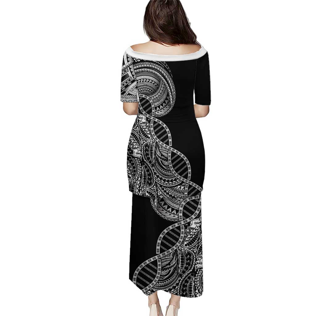 Samoan DNA Art Tattoo Family Matching Puletasi and Hawaiian Shirt Polynesian Pattern Black Color LT03 - Polynesian Pride