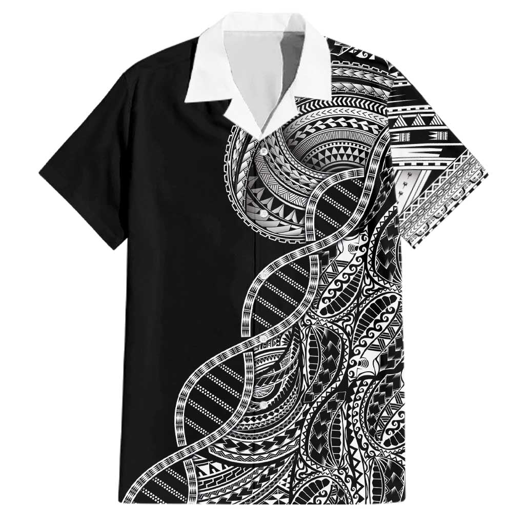 Samoan DNA Art Tattoo Family Matching Summer Maxi Dress and Hawaiian Shirt Polynesian Pattern Black Color LT03 Dad's Shirt - Short Sleeve Black - Polynesian Pride