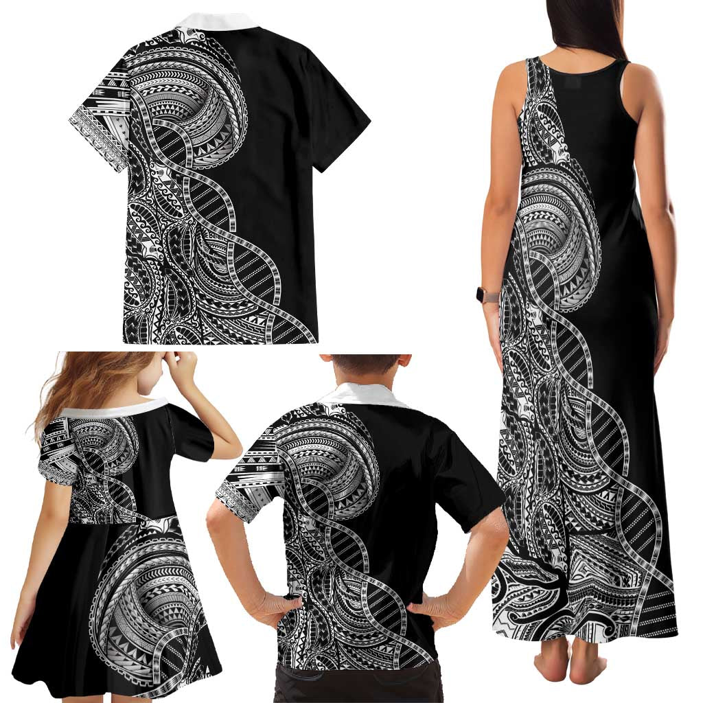 Samoan DNA Art Tattoo Family Matching Tank Maxi Dress and Hawaiian Shirt Polynesian Pattern Black Color LT03 - Polynesian Pride