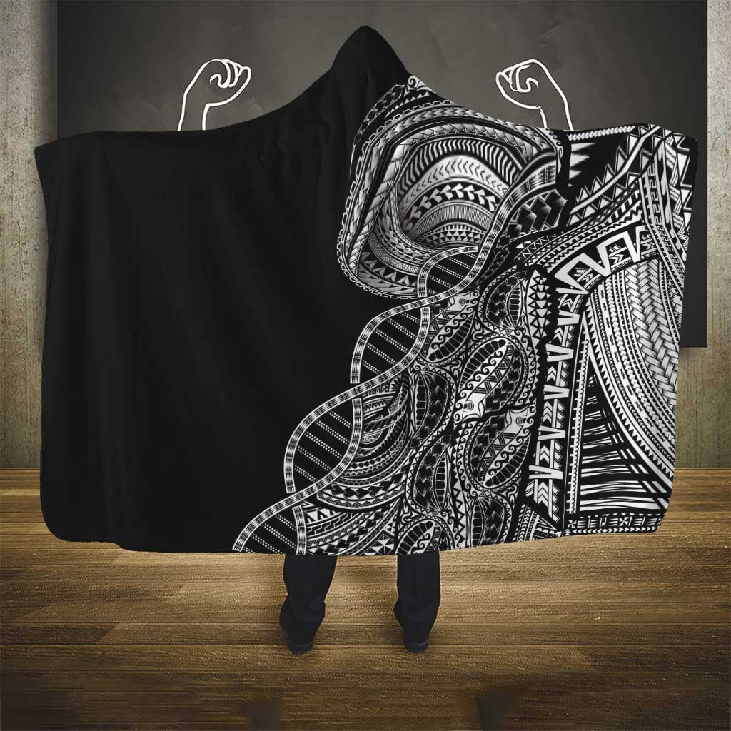 Samoan DNA Art Tattoo Hooded Blanket Polynesian Pattern Black Color