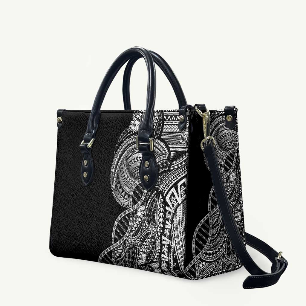 Samoan DNA Art Tattoo Leather Bag Polynesian Pattern Black Color
