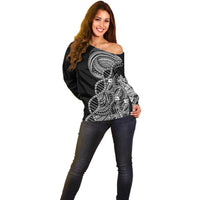 Samoan DNA Art Tattoo Off Shoulder Sweater Polynesian Pattern Black Color