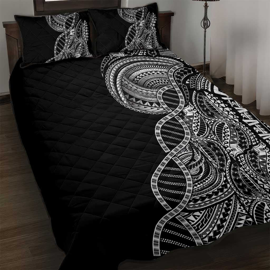 Samoan DNA Art Tattoo Quilt Bed Set Polynesian Pattern Black Color