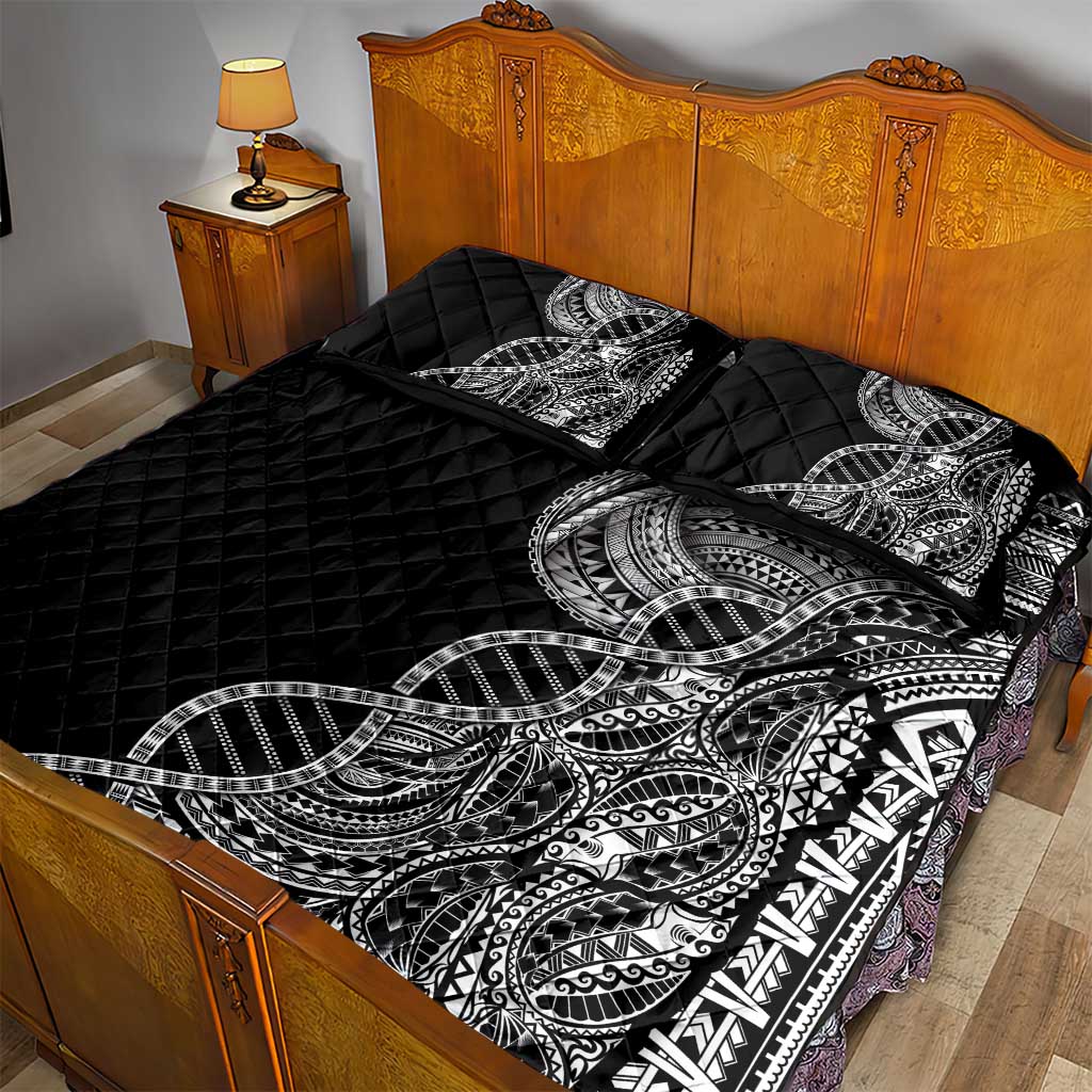 Samoan DNA Art Tattoo Quilt Bed Set Polynesian Pattern Black Color