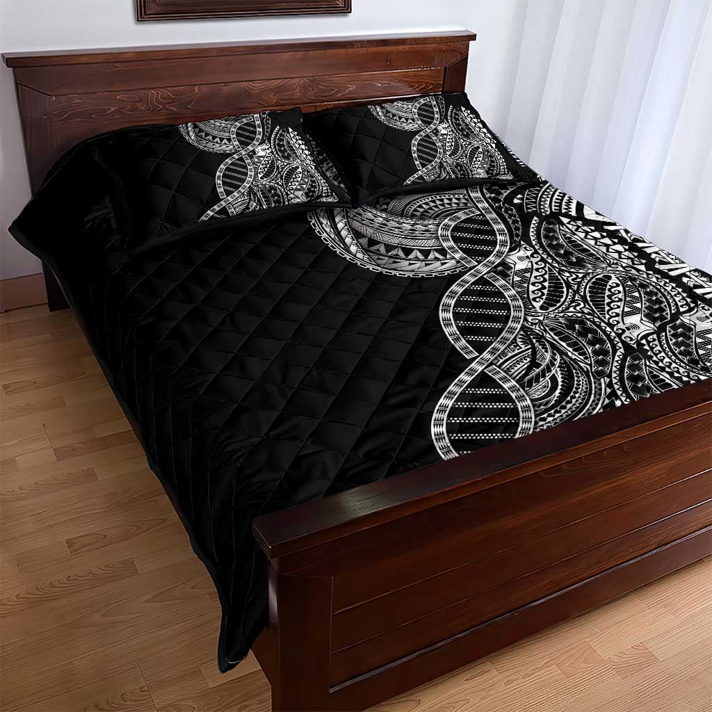 Samoan DNA Art Tattoo Quilt Bed Set Polynesian Pattern Black Color