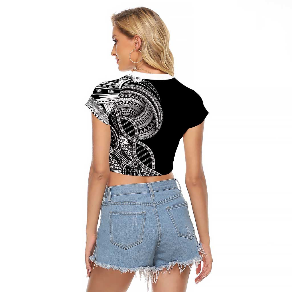 Samoan DNA Art Tattoo Raglan Cropped T Shirt Polynesian Pattern Black Color