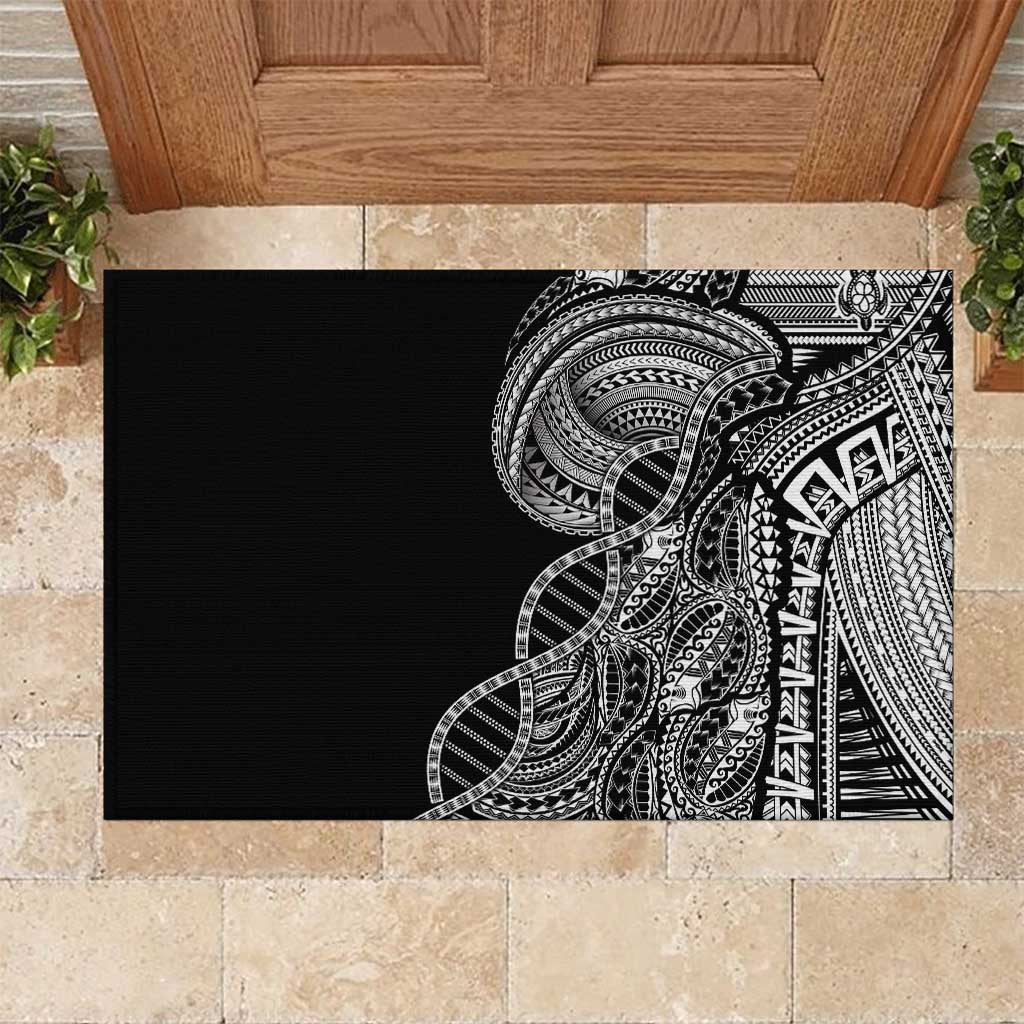 Samoan DNA Art Tattoo Rubber Doormat Polynesian Pattern Black Color