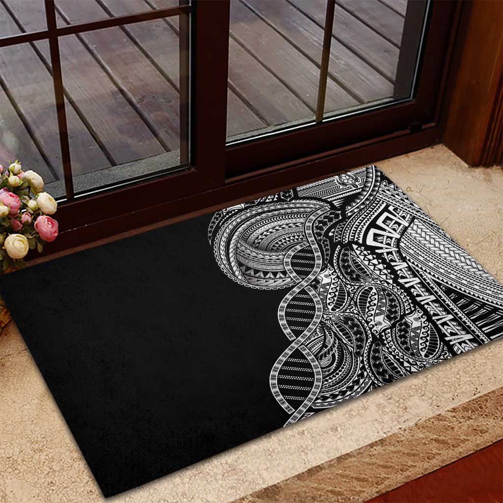 Samoan DNA Art Tattoo Rubber Doormat Polynesian Pattern Black Color