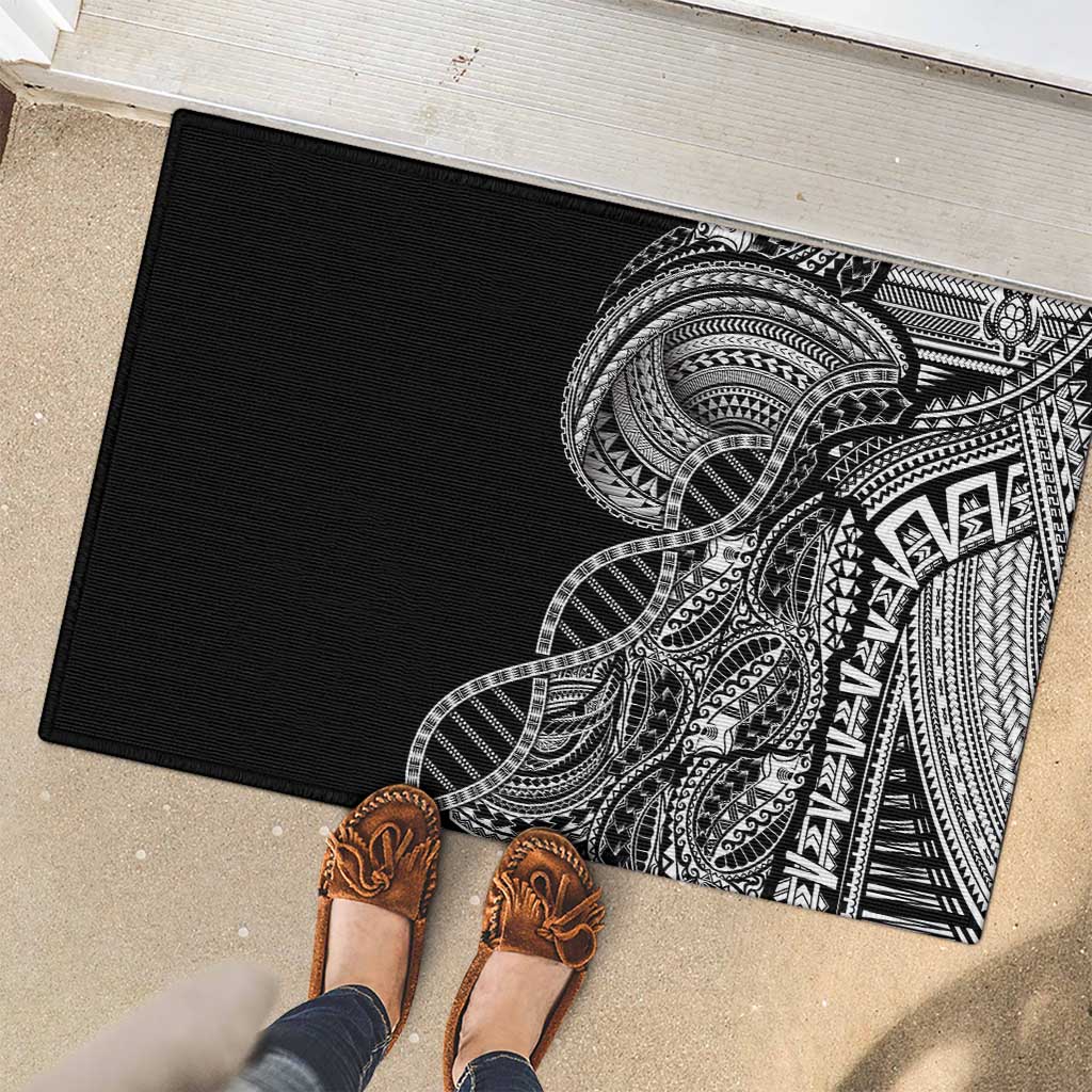 Samoan DNA Art Tattoo Rubber Doormat Polynesian Pattern Black Color