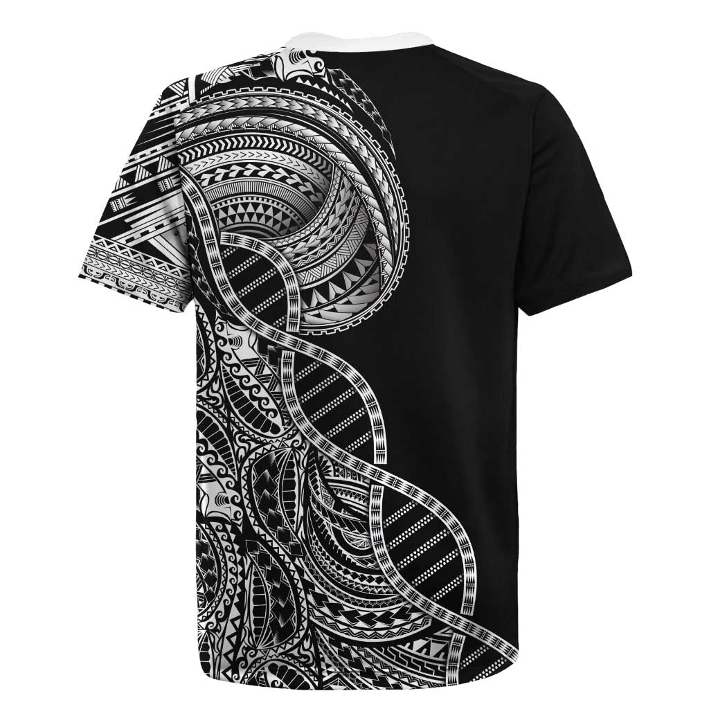 Samoan DNA Art Tattoo Rugby Jersey Polynesian Pattern Black Color