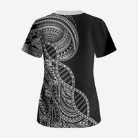 Samoan DNA Art Tattoo Scrub Top Polynesian Pattern Black Color