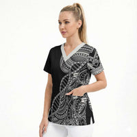 Samoan DNA Art Tattoo Scrub Top Polynesian Pattern Black Color